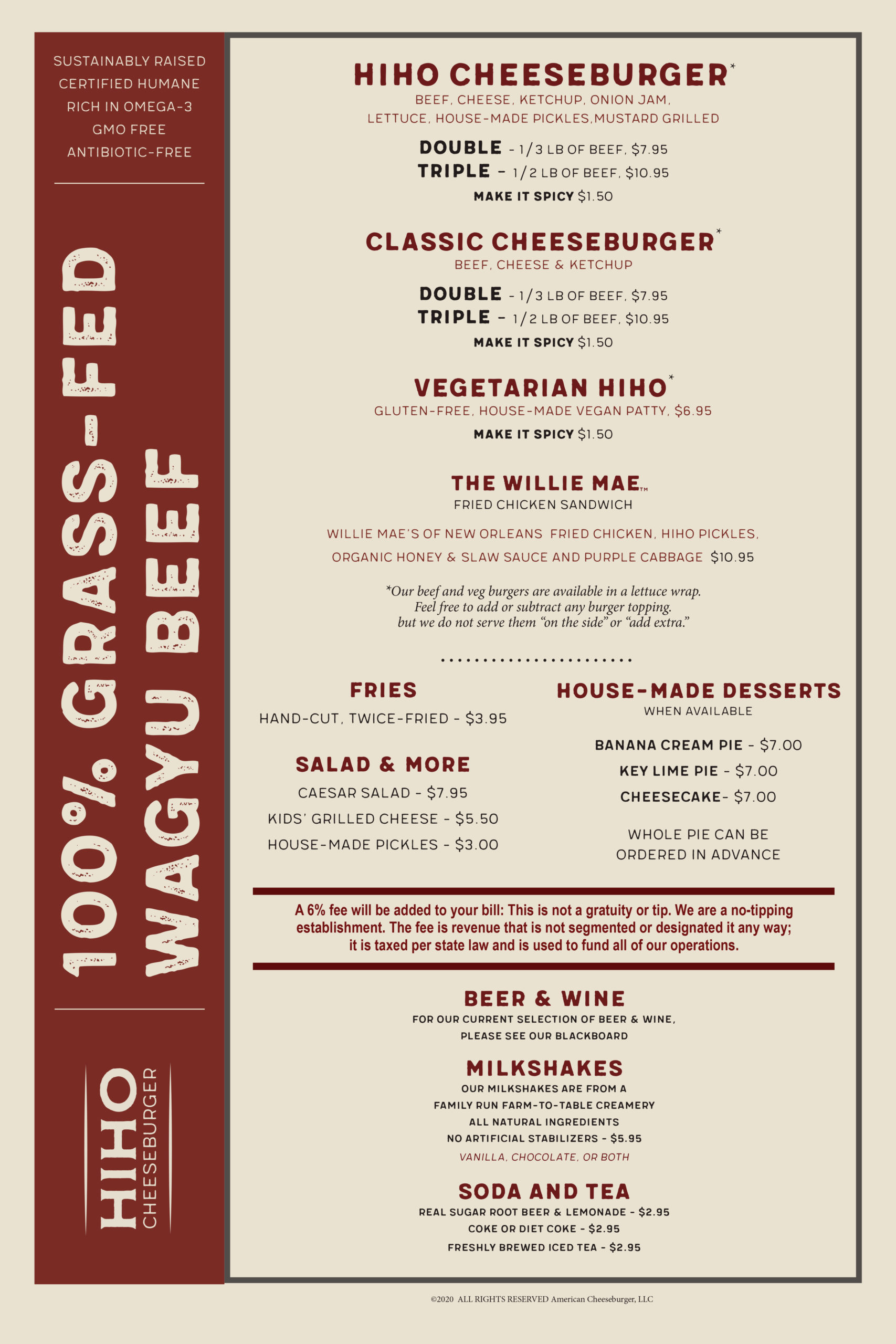 HiHo Cheeseburger 100 Grass Fed Wagyu Beef Burgers